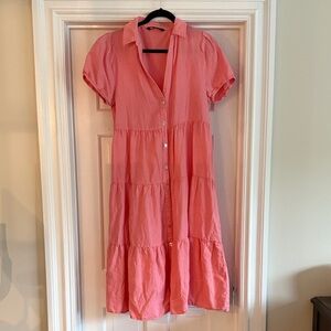 Zara Coral Linen Button-Up Midi Dress